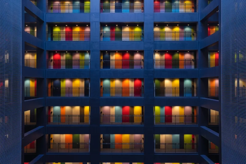 Interior courtyard with colorful doors, Japan - workshopsphototours.com